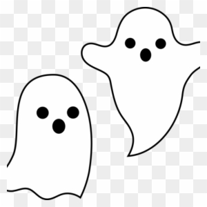 Two simple black-and-white cartoon ghosts with round eyes and open mouths, floating on a transparent background.