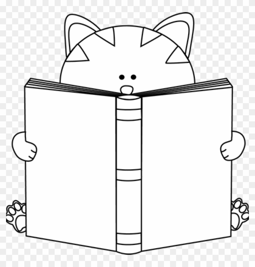 Cute Cat Reading Book - Free Coloring Page & Illustration