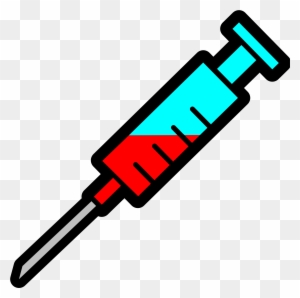 Illustration of a medical syringe with red and blue liquid, indicating vaccination or injection.