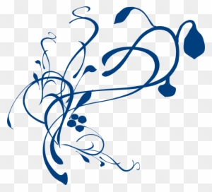 Elegant blue floral vine swirl design on transparent background, stylized decorative vector illustration.