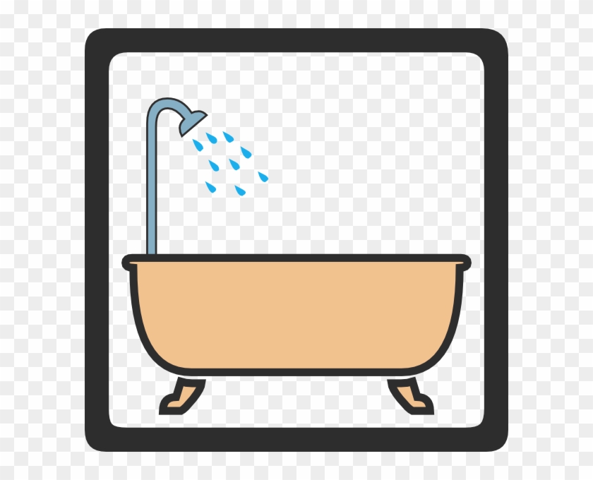Classic clawfoot bathtub with overhead shower head spraying water, enclosed in a black frame on transparent background.