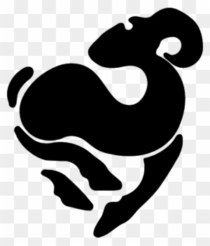 Black silhouette of the Aries zodiac symbol, depicting a ram with curved horns and stylized body on transparent background.