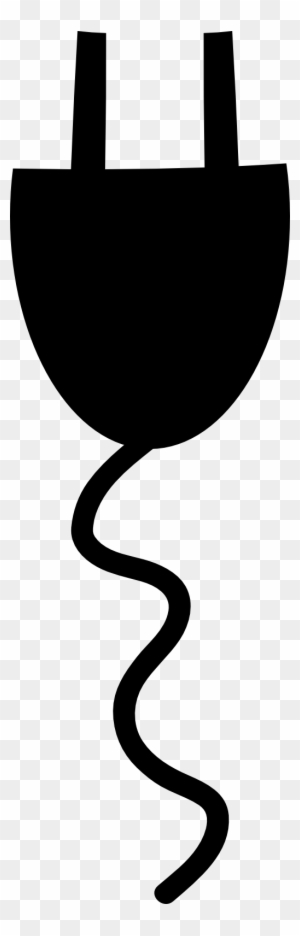 Black silhouette of a two-prong electrical plug with a wavy cord on transparent background.