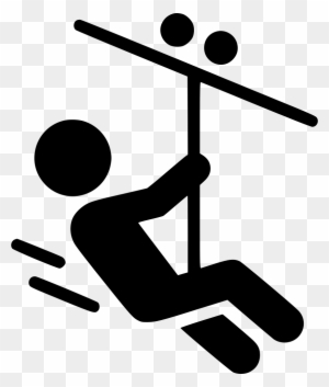 Silhouette of a person ziplining with motion lines, showing thrill and speed.