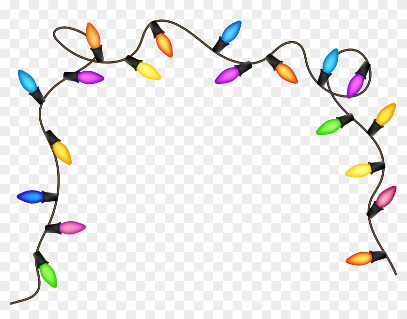 Colorful string of Christmas lights forming a decorative border on transparent background.