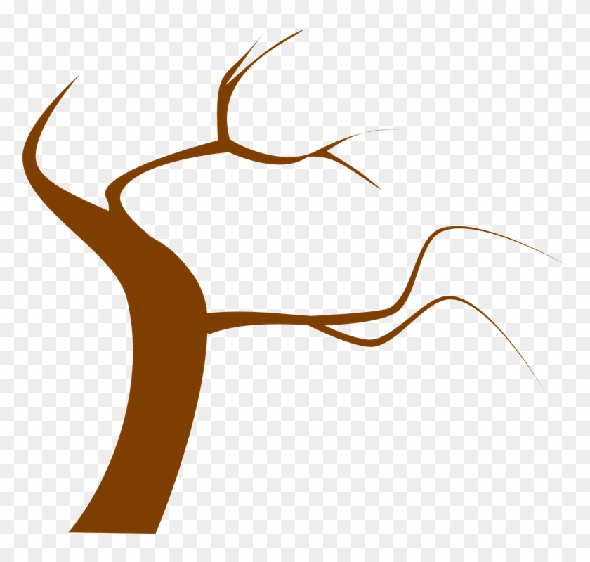 Stylized brown bare tree with curved branches on transparent background