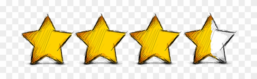 Four hand-drawn yellow stars in a row, with the fourth star half-filled to indicate a 3.5-star rating.