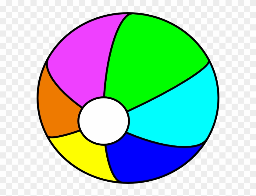 Colorful six-segment beach ball with purple, green, cyan, blue, yellow, and orange panels and a white valve.