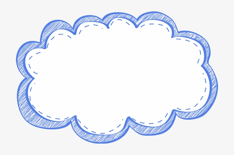 Hand-drawn blue cloud-shaped frame with sketchy outline and dashed inner border, ideal for text or design overlays.