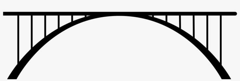 Simple black-and-white line drawing of a classic stone arch bridge with vertical supports and deck.