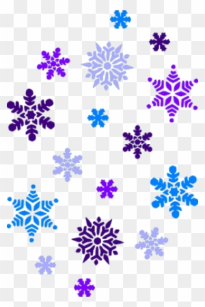 Colorful blue and purple snowflake icons scattered on transparent background for winter-themed designs.
