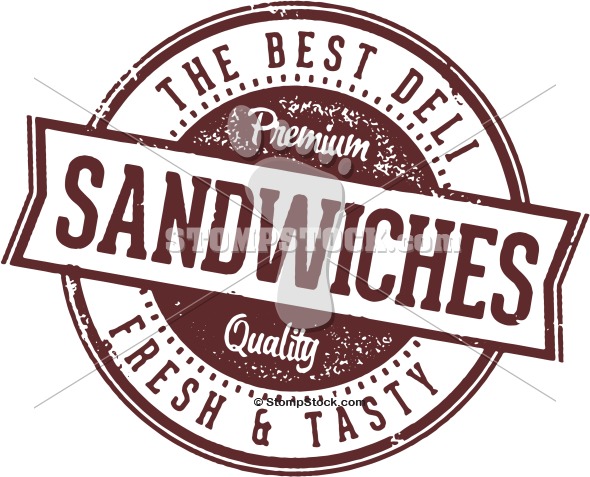 Vintage-style stamp logo for "The Best Deli" featuring bold "SANDWICHES" text, with "Premium Quality" and "Fresh & Tasty" accents.