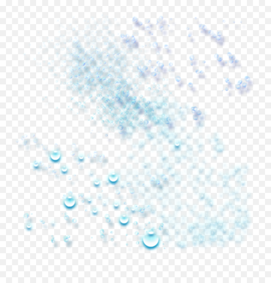 Translucent blue water droplets and mist on transparent background, ideal for overlay effects or hydration-themed designs.