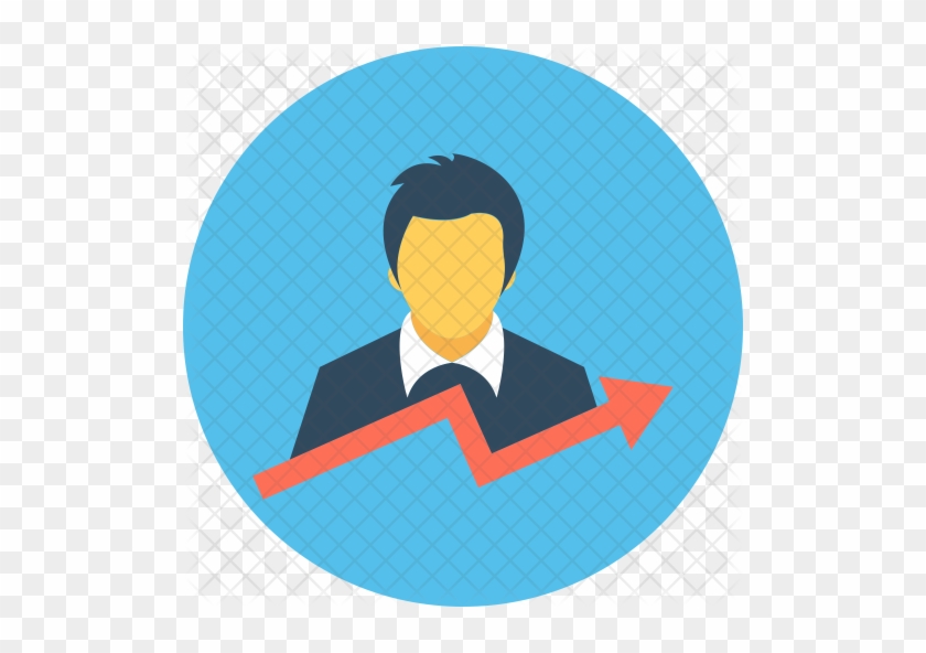 Business professional icon with upward growth arrow on blue background
