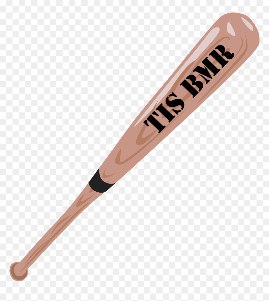 Wooden baseball bat with "TIS BMR" text and black grip tape, illustrated on transparent background.