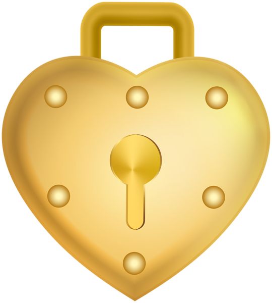 Golden heart-shaped padlock with keyhole and rivets, symbolizing love, security, or romantic protection.