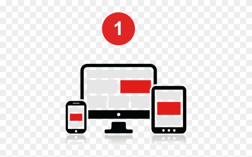 Responsive devices showing a notification badge with number 1 above them.