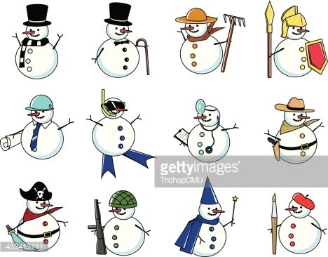 Fun Snowman Characters - Themed Cartoon Snowmen for Holiday Designs