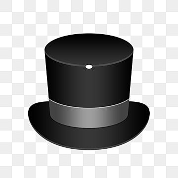 Classic black top hat with silver band, isolated on transparent background.