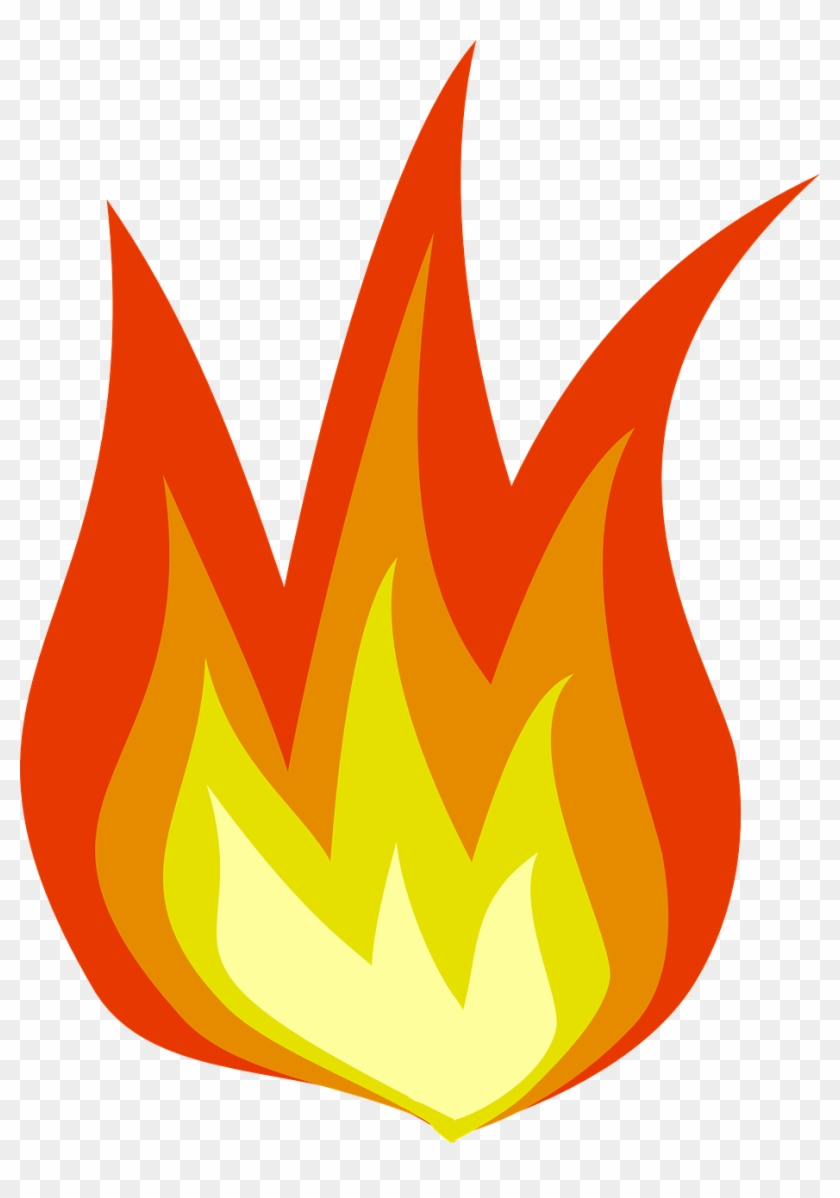Stylized cartoon flame with layered yellow, orange, and red tongues against transparent background.