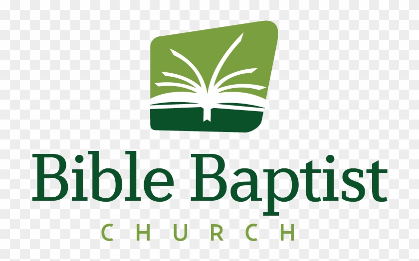 Bible Baptist Church logo featuring an open book inside a green square, with text below.