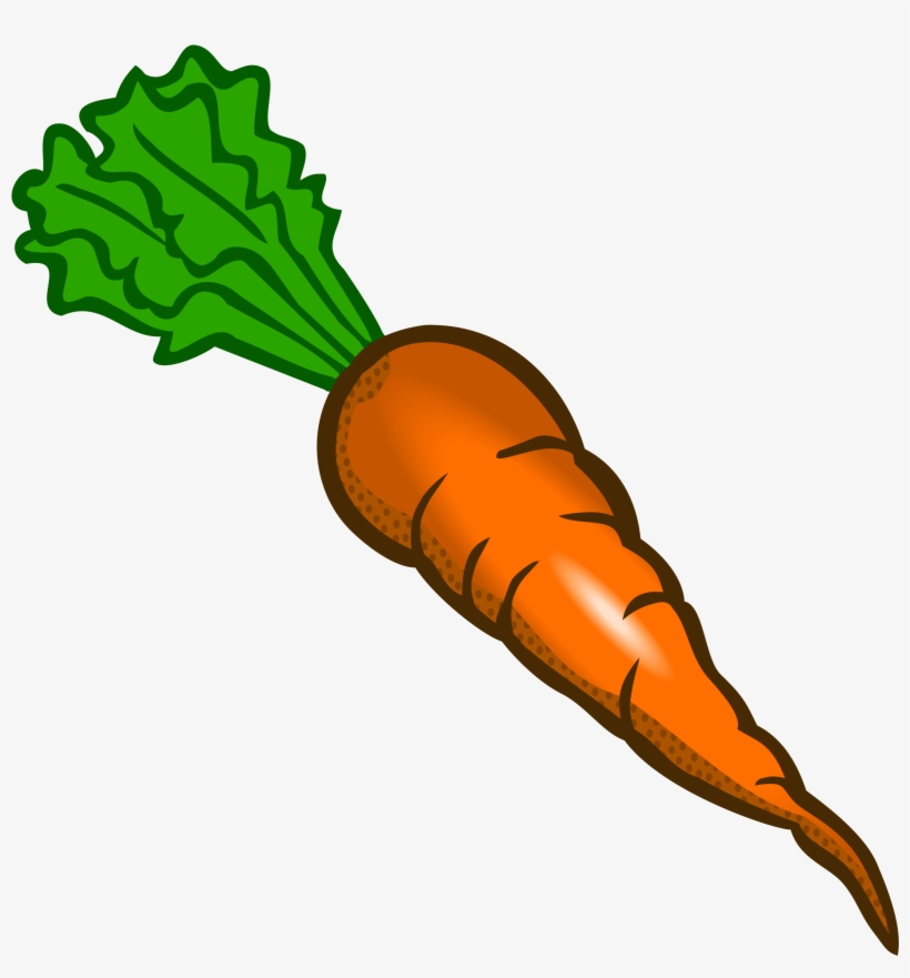 Bright orange cartoon carrot with green leafy top, stylized and vibrant.