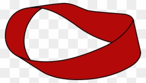 A red Möbius strip with a single continuous surface and edge, illustrated against a transparent background.