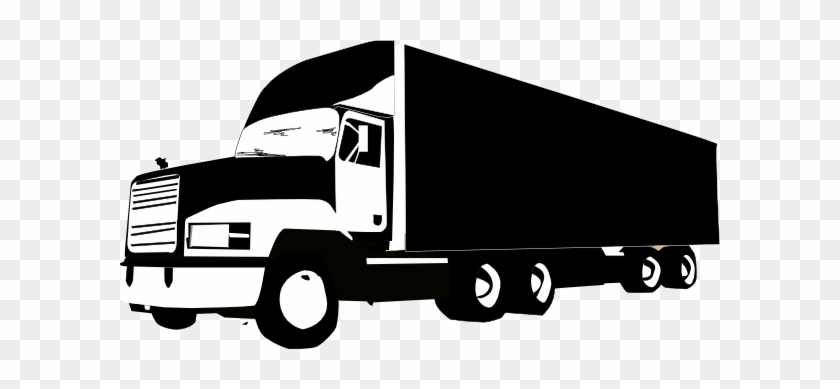 Black and white silhouette of a semi-truck with trailer on transparent background.