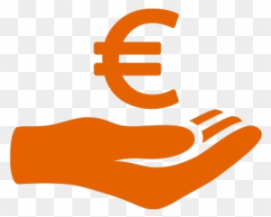 Orange hand icon holding a euro symbol, representing financial support or donation.
