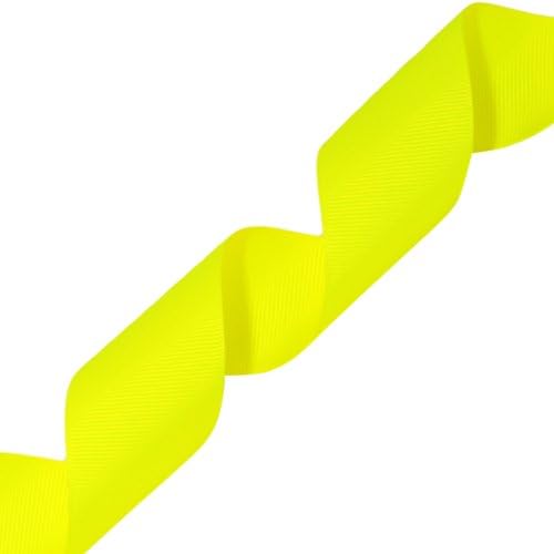 Bright neon yellow grosgrain ribbon with diagonal folds on white background.