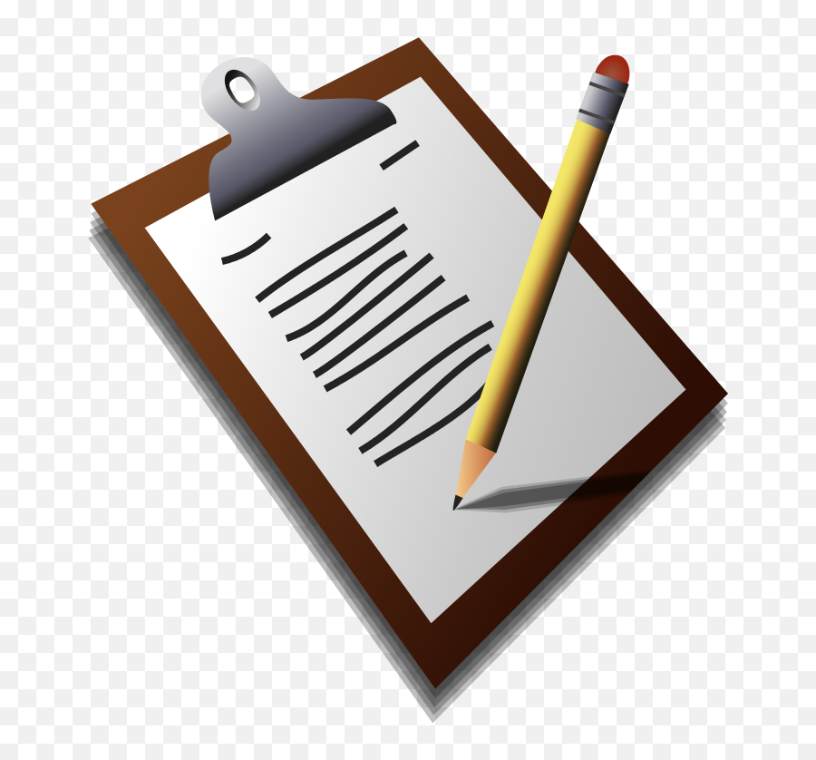 Brown clipboard with lined paper and yellow pencil, symbolizing note-taking or task management.