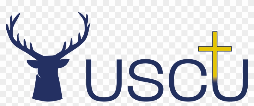 USCU logo featuring a navy deer head silhouette and yellow cross integrated into the letter 't'.