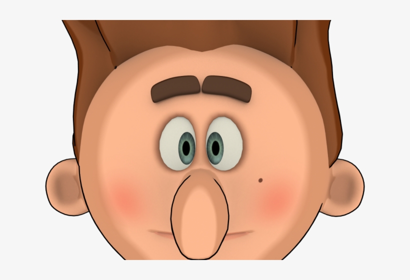 Cartoon boy with wide blue eyes, brown hair, rosy cheeks, and a surprised expression.