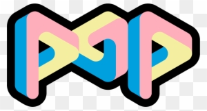 Stylized 3D isometric "POP" logo in pastel pink, yellow, and blue with black outlines on transparent background.