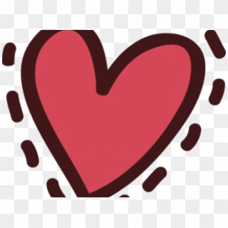 A hand-drawn red heart with a thick brown outline and dashed border on transparent background.