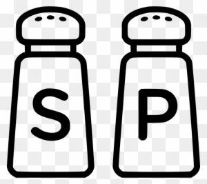 Line-art illustration of salt and pepper shakers labeled 'S' and 'P'.