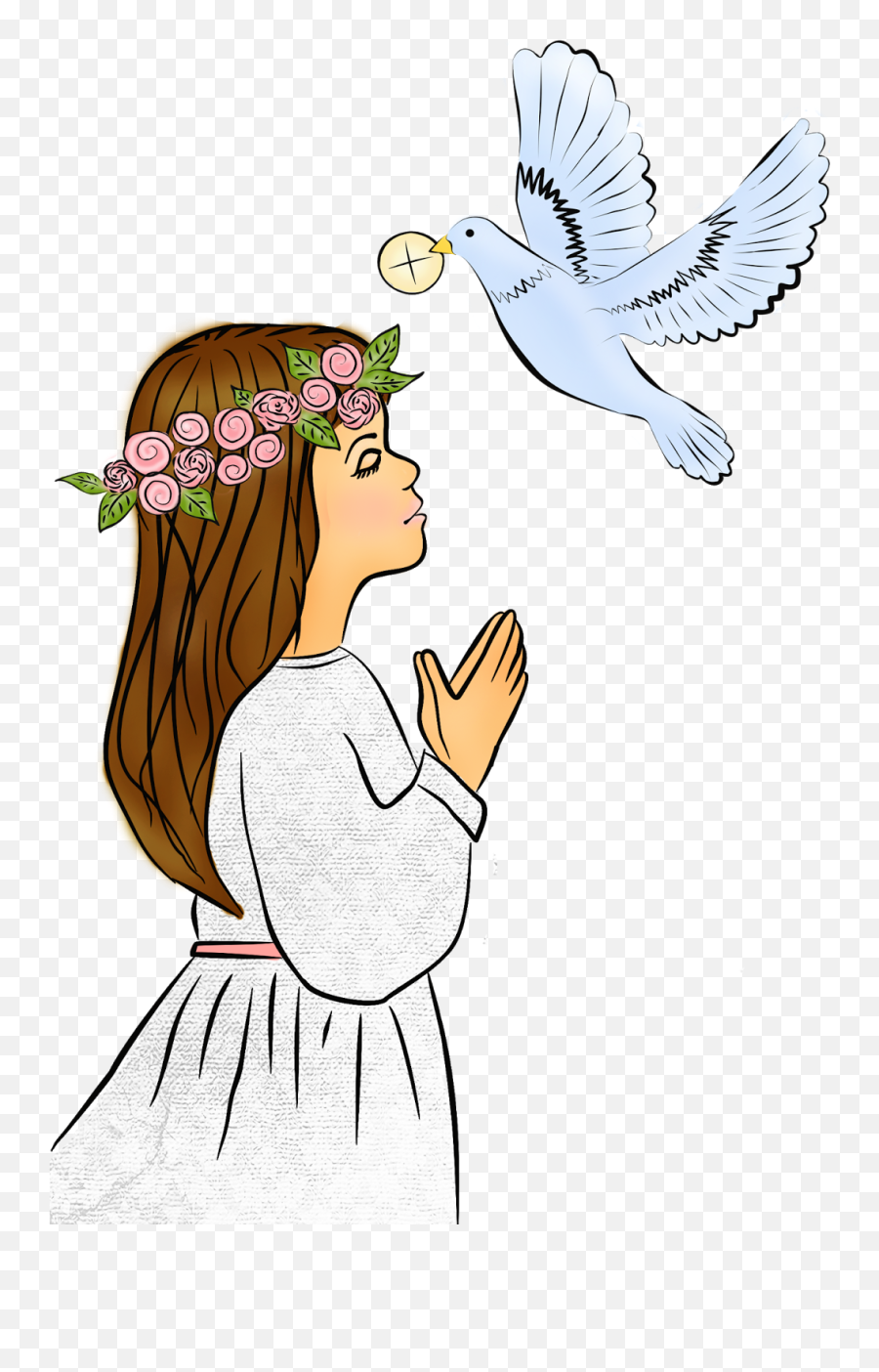 Girl Receiving Communion from Dove - Religious Illustration