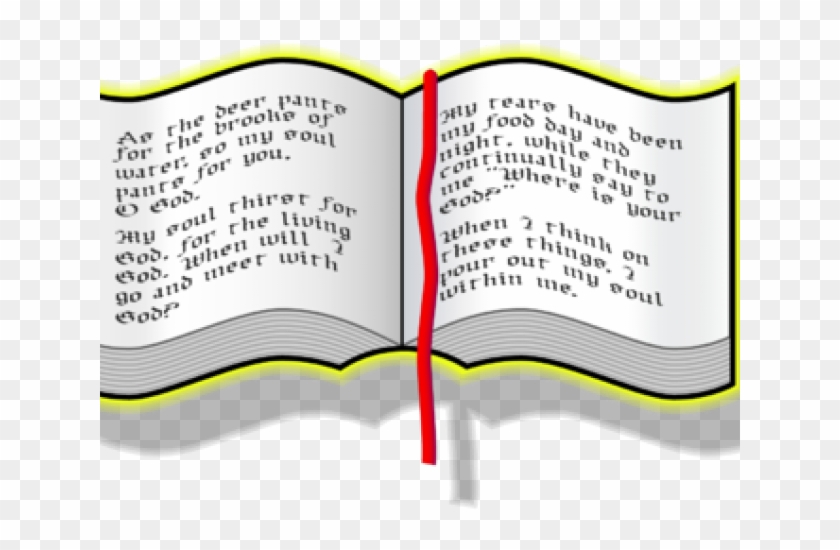 Open Bible with Psalm 42:1-2 text, yellow border and red bookmark ribbon.