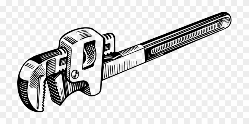 Black-and-white line drawing of an adjustable pipe wrench with textured jaws and handle.