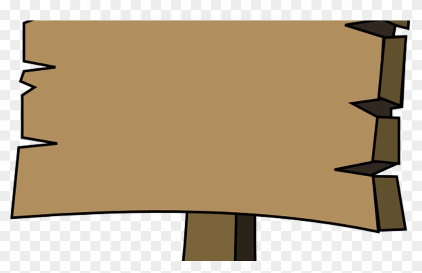 Cartoon-style wooden sign with torn edges mounted on a post, blank for custom text.