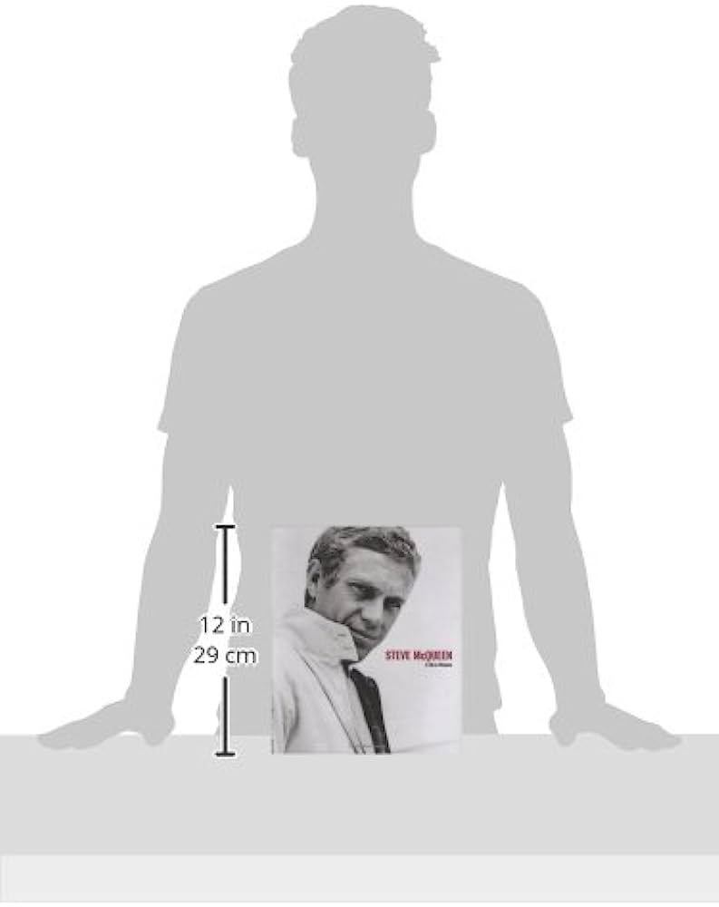 Steve McQueen book cover (12 in / 29 cm tall) shown against human silhouette for scale.