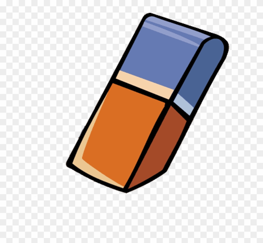 A cartoon-style dual-color eraser with blue and orange sections on a transparent background.