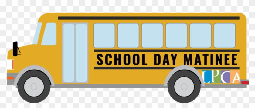 Yellow school bus with "SCHOOL DAY MATINEE" and LPCA logo on side, cartoon-style illustration.