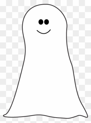 Friendly cartoon ghost with smiling face and simple black outline on transparent background.