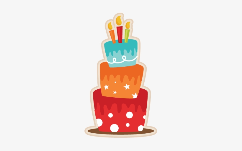 Three-tiered colorful birthday cake with candles and decorative frosting.