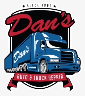 Dan's Auto & Truck Repair logo featuring a blue semi-truck, established since 1990.