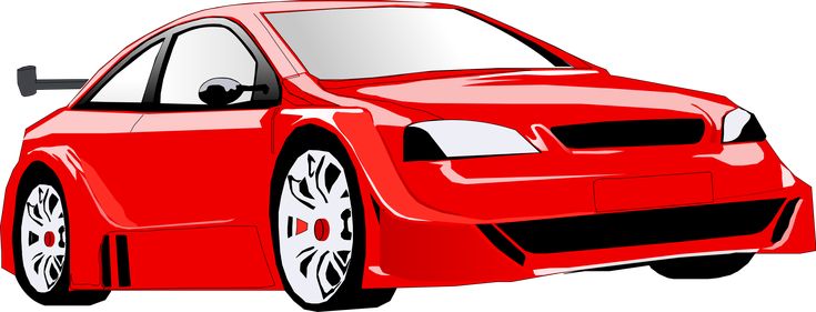 Red cartoon-style sports car with rear spoiler, alloy wheels, and aerodynamic bodywork.