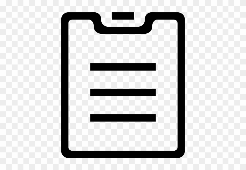 Black outline icon of a clipboard with three horizontal lines representing text or notes.