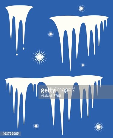 White icicles dripping against a deep blue winter sky with sparkling stars.