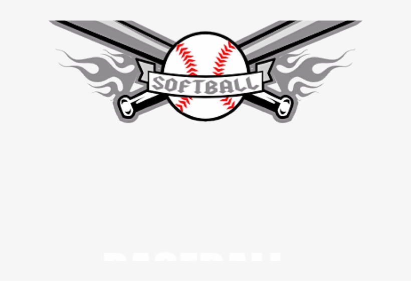 Softball logo with crossed bats, flames, and banner reading "SOFTBALL" over a baseball-style ball.
